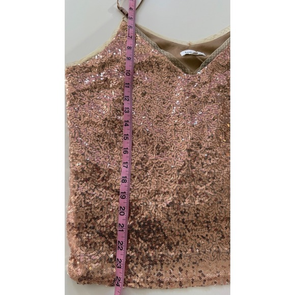 VTG Sequin Cami Top Sz L Dainty Lace Trim Rose Gold - Picture 5 of 13